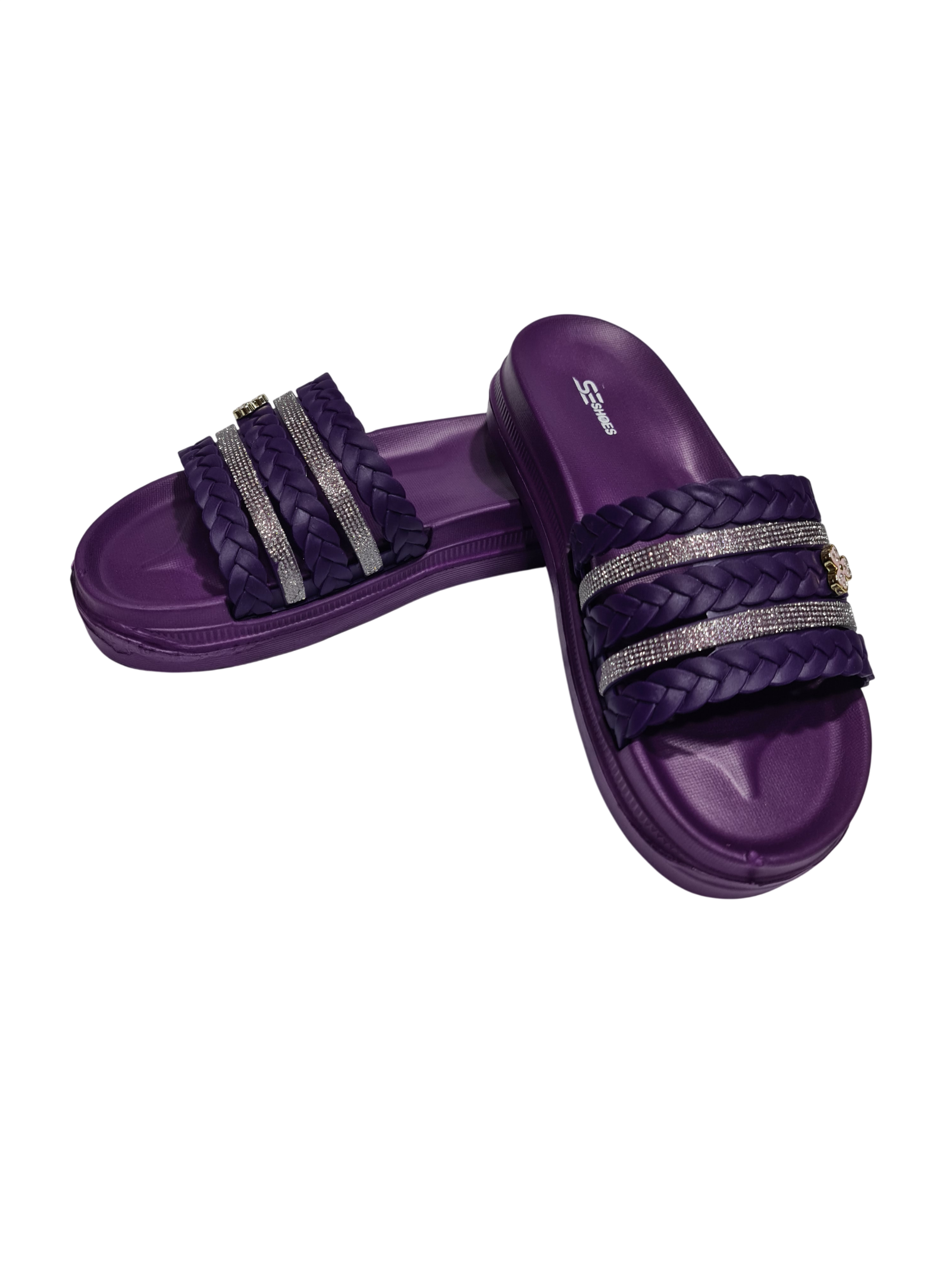 Women Purple Glitter Slides